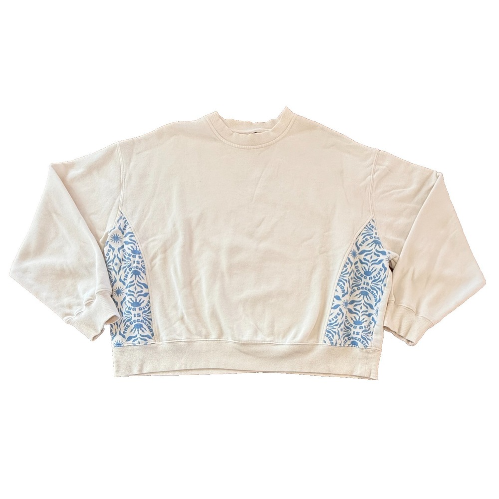 PacSun Womens M Cream Cropped Crewneck Sweatshirt Side Panel Casual